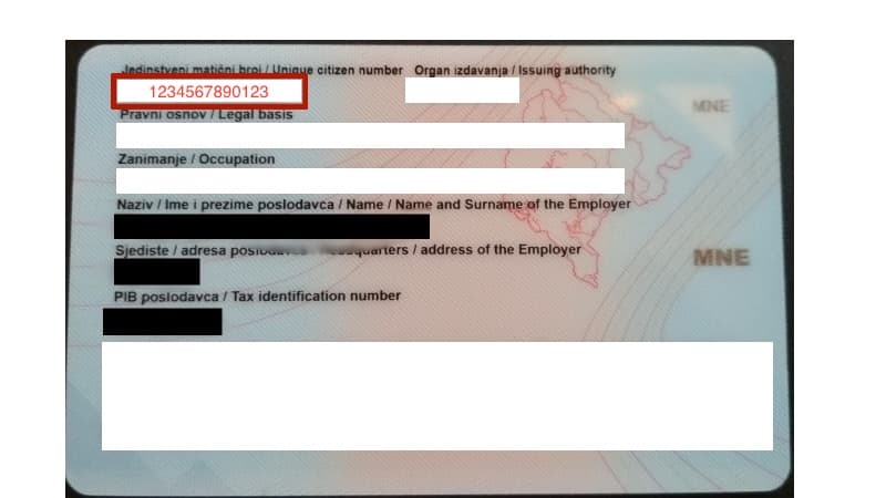 Обратная сторона боравка, поле JMBG