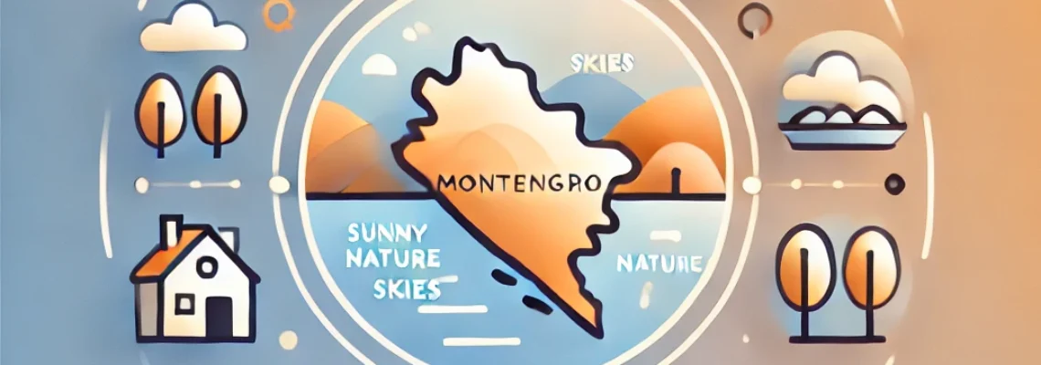 DALL·E 2025-01-11 18.45.38 - A modern and minimalistic illustration for a guide on the pros and cons of living in Montenegro. The image features a stylized map of Montenegro surro